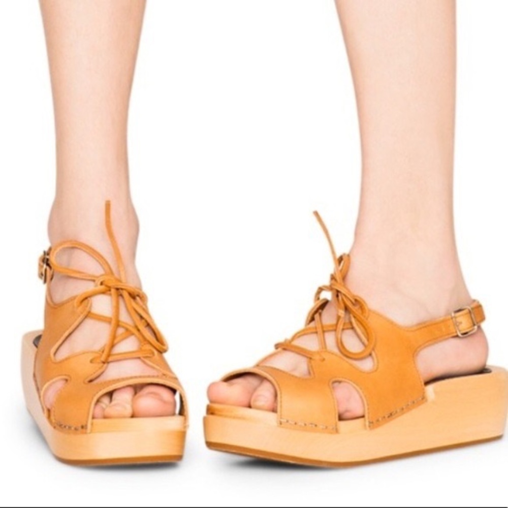 NWOT Swedish Hasbeens lace up clog sandals platform tan natural US 8.5 EU 39